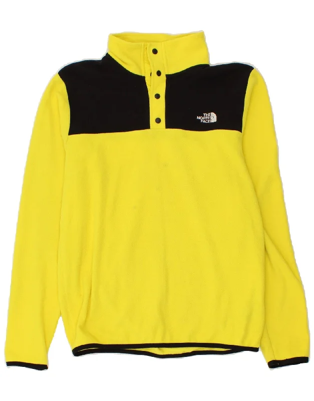THE NORTH FACE Mens Button Neck Fleece Jumper Small Yellow Colourblock Boat Neck Shawl Collar Notched Collar THE NORTH FACE Mens Button Neck Fleece Jumper Small Yellow Colourblock Boat Neck Shawl Collar Notched Collar