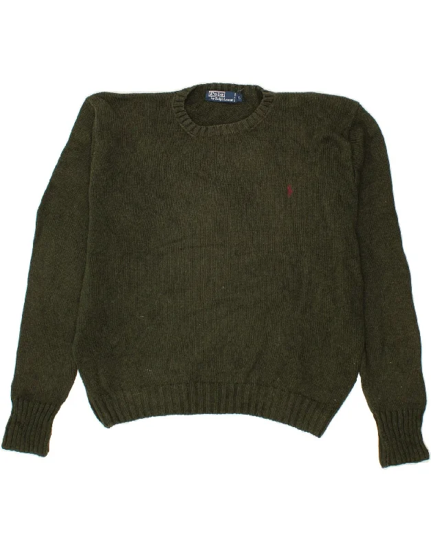POLO RALPH LAUREN Mens Crew Neck Jumper Sweater Large Khaki Cotton Embroidered Appliqued Beaded POLO RALPH LAUREN Mens Crew Neck Jumper Sweater Large Khaki Cotton Embroidered Appliqued Beaded