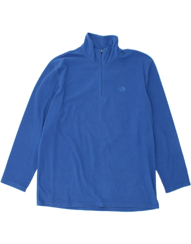 THE NORTH FACE Mens Zip Neck Fleece Jumper 2XL Blue Collared Crew Neck Turtle Neck