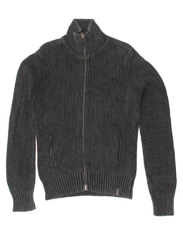 MARLBORO CLASSICS Mens Cardigan Sweater Small Navy Blue Cotton Striped Floral Plaid