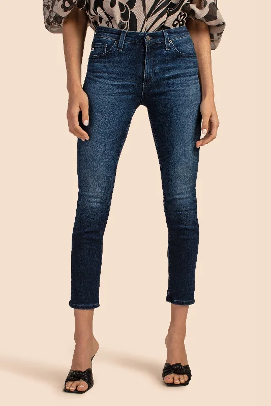 AG Women's Prima Slim Straight Dark Blue Ankle Jean Chic Double Waistband Jeans