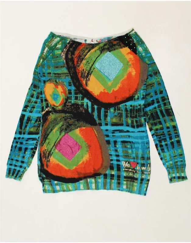 DESIGUAL Womens Boat Neck Jumper Sweater UK 12 Medium Multicoloured Long Sweater Short Sweater Cropped Sweater