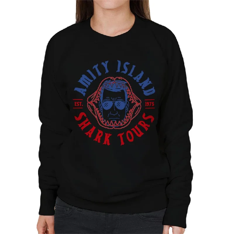 Jaws Amity Island Shark Tours Est 1975 Women's Sweatshirt Hoodie with Puffed Sleeves Voluminous Trendy Jaws Amity Island Shark Tours Est 1975 Women's Sweatshirt Hoodie with Puffed Sleeves Voluminous Trendy