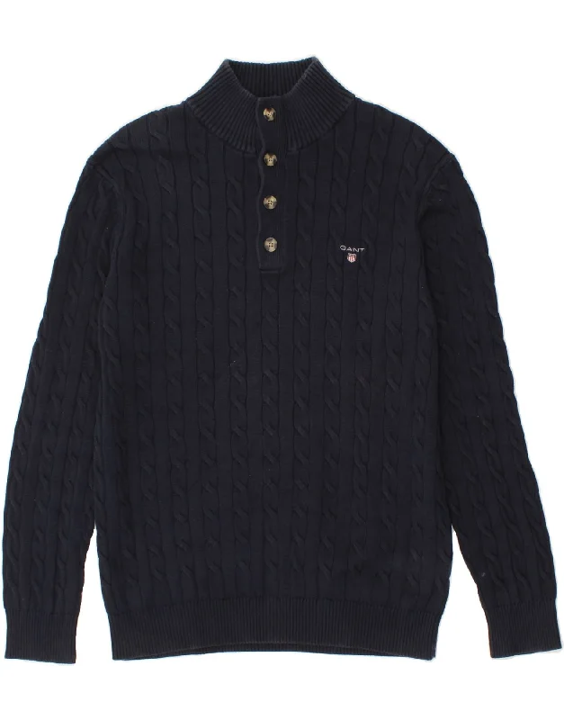 GANT Mens Button Neck Jumper Sweater XL Navy Blue Cotton Sequined Glittery Shiny