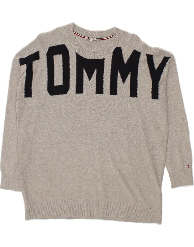 TOMMY HILFIGER Womens Graphic Crew Neck Jumper Sweater UK 16 Large Grey Solid Color Striped Floral Print TOMMY HILFIGER Womens Graphic Crew Neck Jumper Sweater UK 16 Large Grey Solid Color Striped Floral Print