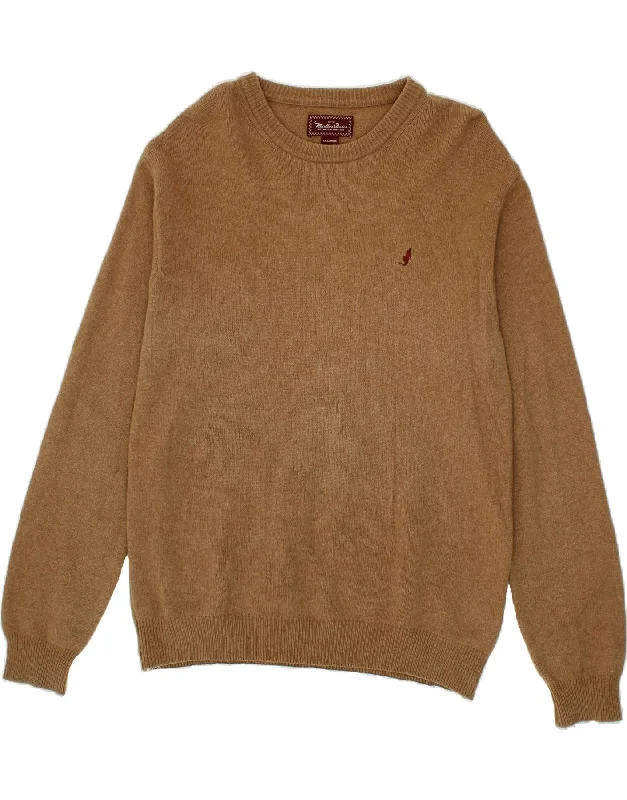 MARLBORO CLASSICS Mens Crew Neck Jumper Sweater 2XL Brown Wool Fitted Slim Tailored