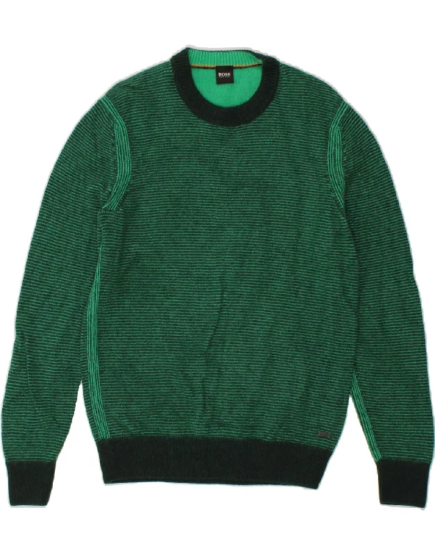 HUGO BOSS Mens Crew Neck Jumper Sweater Medium Green Striped Cotton Stylish Fashionable Trendy HUGO BOSS Mens Crew Neck Jumper Sweater Medium Green Striped Cotton Stylish Fashionable Trendy