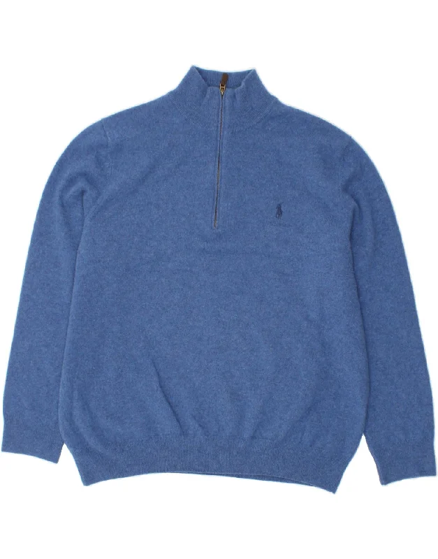 RALPH LAUREN Mens Zip Neck Jumper Sweater 2XL Blue Chenille Blend Fleece Blend Nylon Blend RALPH LAUREN Mens Zip Neck Jumper Sweater 2XL Blue Chenille Blend Fleece Blend Nylon Blend