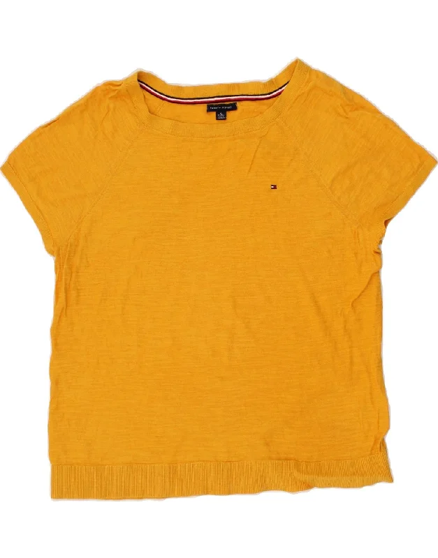TOMMY HILFIGER Womens Boat Neck Jumper Sweater UK 18 XL Yellow Cotton Front Pockets Side Pockets Patch Pockets TOMMY HILFIGER Womens Boat Neck Jumper Sweater UK 18 XL Yellow Cotton Front Pockets Side Pockets Patch Pockets