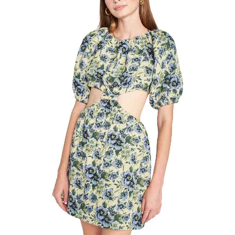 Passion Womens Floral Open Back Mini Dress Trendy Bodycon Mini Dress