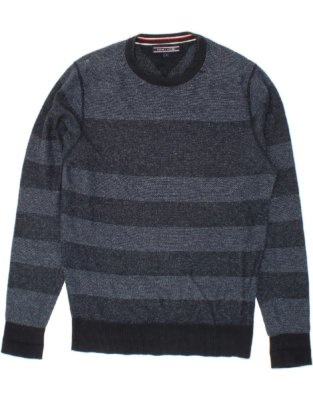 TOMMY HILFIGER Mens Crew Neck Jumper Sweater Small Navy Blue Striped Handmade Hand-knitted Hand-woven TOMMY HILFIGER Mens Crew Neck Jumper Sweater Small Navy Blue Striped Handmade Hand-knitted Hand-woven