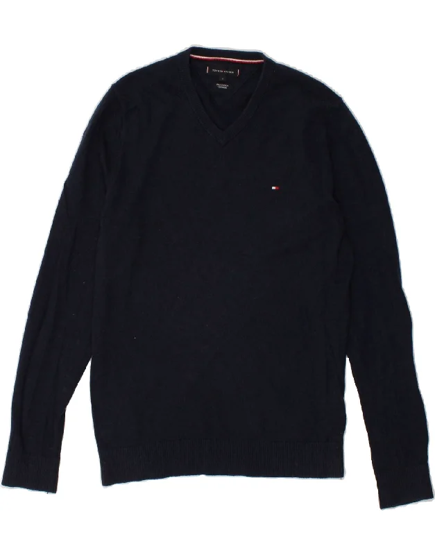 TOMMY HILFIGER Mens V-Neck Jumper Sweater Small Navy Blue Cotton Neon Metallic Matte TOMMY HILFIGER Mens V-Neck Jumper Sweater Small Navy Blue Cotton Neon Metallic Matte