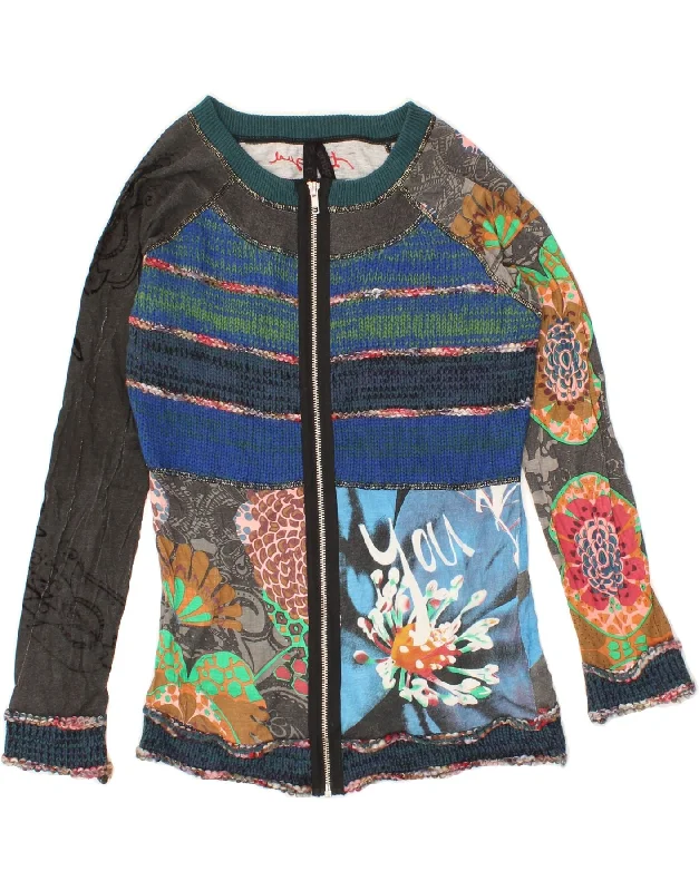 DESIGUAL Womens Cardigan Sweater UK 12 Medium Multicoloured Striped Bright Pastel Dark DESIGUAL Womens Cardigan Sweater UK 12 Medium Multicoloured Striped Bright Pastel Dark