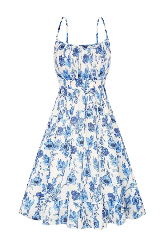 Amalfi Floral Flare Mini Dress - White/Blue Chic Halter Mini Dress