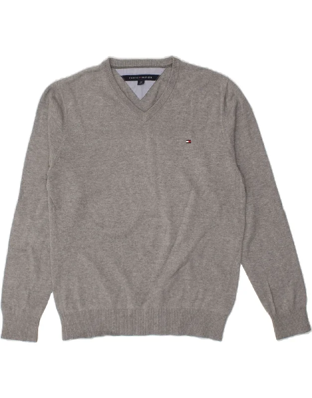 TOMMY HILFIGER Mens V-Neck Jumper Sweater Small Grey Cotton Herringbone Houndstooth Plaid TOMMY HILFIGER Mens V-Neck Jumper Sweater Small Grey Cotton Herringbone Houndstooth Plaid
