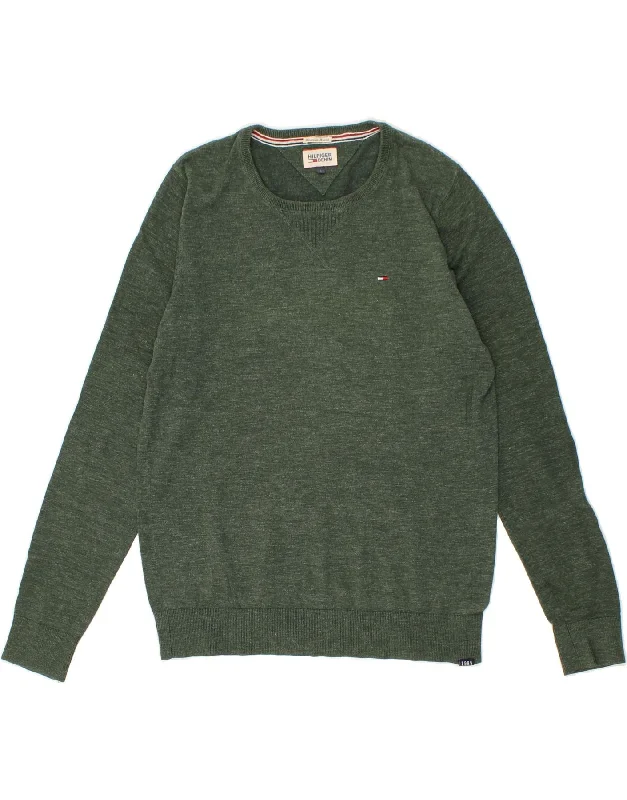 TOMMY HILFIGER Mens Crew Neck Jumper Sweater Large Green Satin Fabric Silk Fabric Chiffon Fabric TOMMY HILFIGER Mens Crew Neck Jumper Sweater Large Green Satin Fabric Silk Fabric Chiffon Fabric