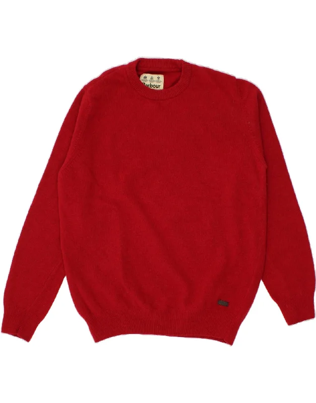 BARBOUR Mens Crew Neck Jumper Sweater XL Red Wool Velvet Chenille Corduroy