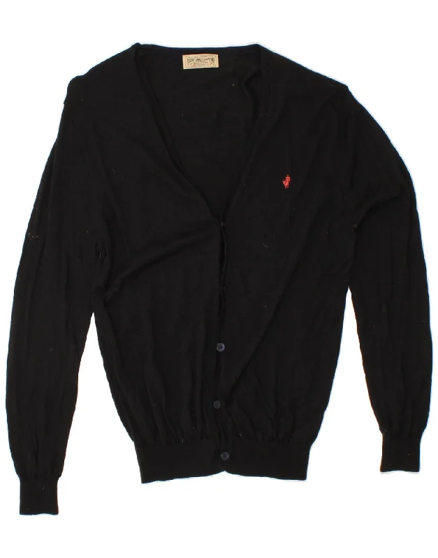MARLBORO CLASSICS Mens Cardigan Sweater Large Black Wool Glossy Satin Silk