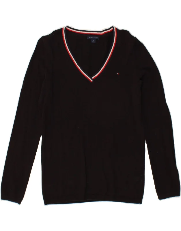 TOMMY HILFIGER Womens V-Neck Jumper Sweater UK 10 Small Black Hooded Caped Shawl Collar TOMMY HILFIGER Womens V-Neck Jumper Sweater UK 10 Small Black Hooded Caped Shawl Collar