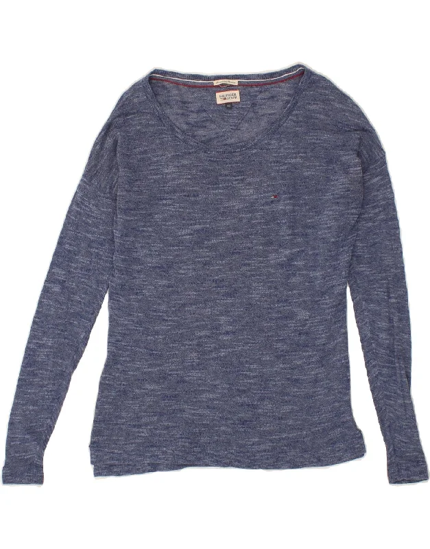 TOMMY HILFIGER Womens Oversized Boat Neck Jumper Sweater UK 6 XS Blue Spandex Blend Rayon Blend Denim Blend TOMMY HILFIGER Womens Oversized Boat Neck Jumper Sweater UK 6 XS Blue Spandex Blend Rayon Blend Denim Blend
