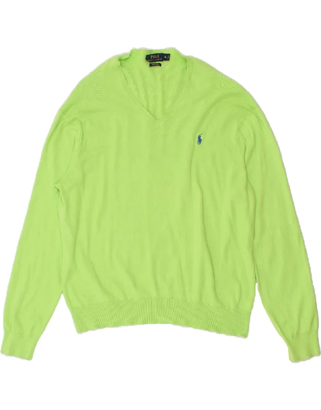 RALPH LAUREN Mens V-Neck Jumper Sweater XL Green Cotton Turtle Neck Boat Neck Asymmetrical Neck RALPH LAUREN Mens V-Neck Jumper Sweater XL Green Cotton Turtle Neck Boat Neck Asymmetrical Neck