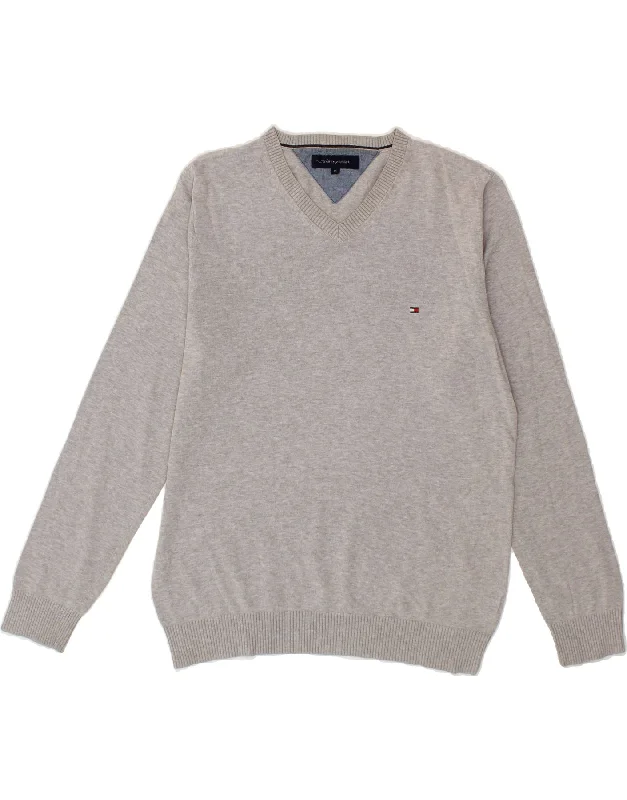 TOMMY HILFIGER Mens V-Neck Jumper Sweater Medium Grey Soft Cozy Warm