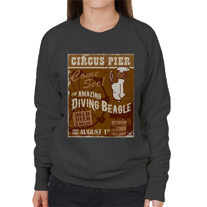 Peanuts Circus Pier Diving Snoopy Women's Sweatshirt Zip Hoodie Drawstring Kangaroo Pocket Peanuts Circus Pier Diving Snoopy Women's Sweatshirt Zip Hoodie Drawstring Kangaroo Pocket