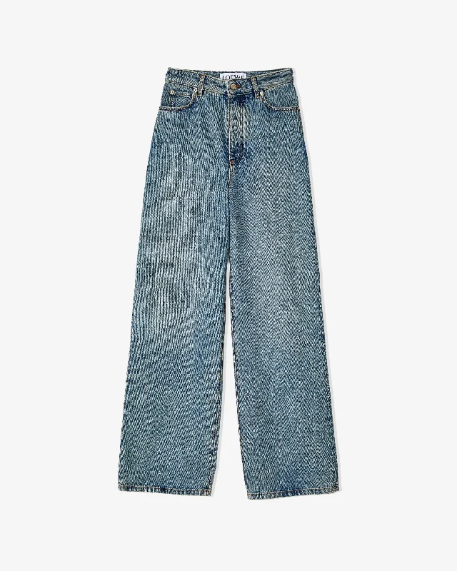 Loewe - Women's High Waisted Jeans - (Washed Blue) Cozy Relaxed Fit Denim Jeans