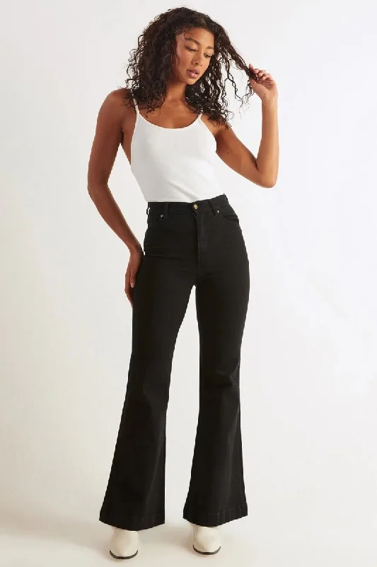 Rolla's Eastcoast Flare Jeans / Galactic Black Chic Ripped Jeans