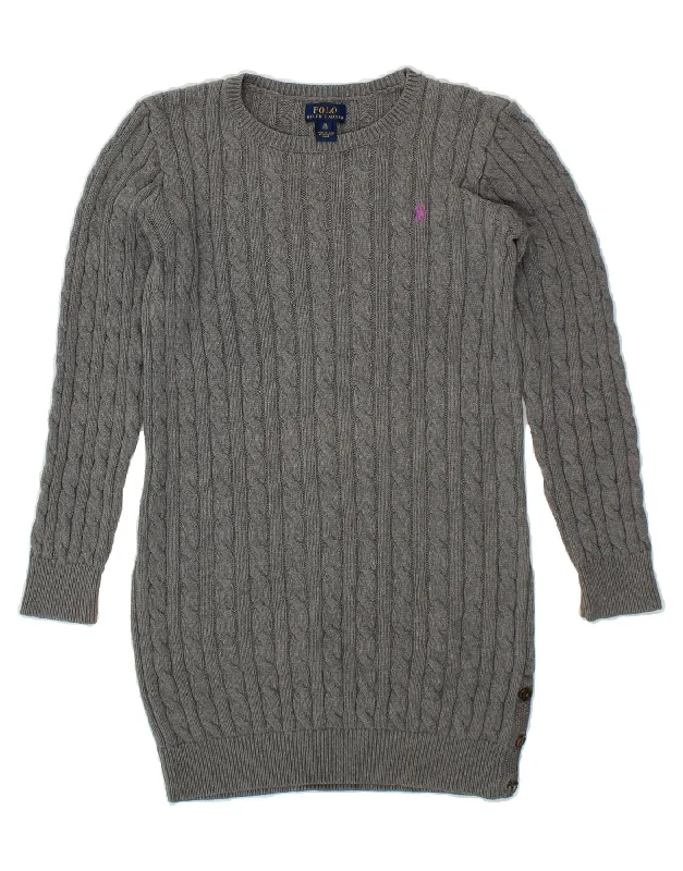 POLO RALPH LAUREN Girls Long Sleeve Jumper Dress 15-16 Years XL Grey Mesh Blend Leather Blend Suede Blend POLO RALPH LAUREN Girls Long Sleeve Jumper Dress 15-16 Years XL Grey Mesh Blend Leather Blend Suede Blend