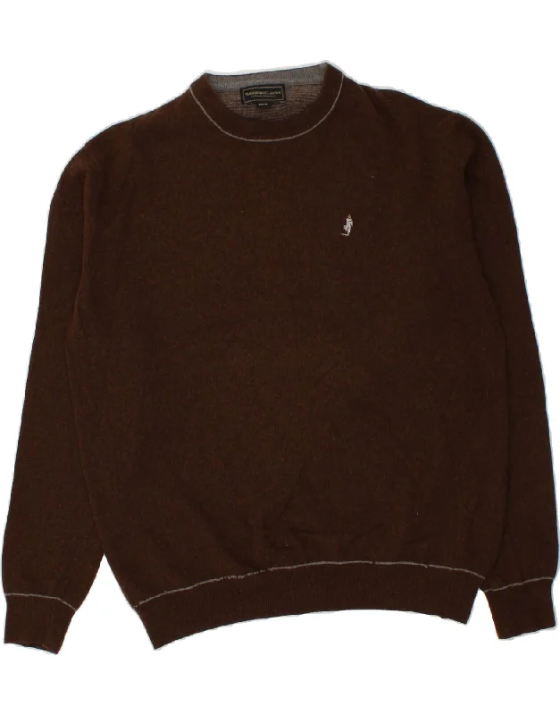 MARLBORO CLASSICS Mens Crew Neck Jumper Sweater XL Brown Wool Turtle Neck Boat Neck Asymmetrical Neck