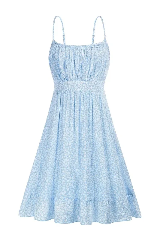 Amalfi Floral Flare Mini Dress - Blue Classic Casual Mini Dress