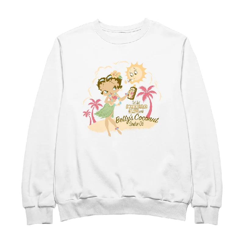 Betty Boop Bettys Coconut Suntan Oil Women's Sweatshirt Hoodie with Longline Fit Extended Stylish Betty Boop Bettys Coconut Suntan Oil Women's Sweatshirt Hoodie with Longline Fit Extended Stylish