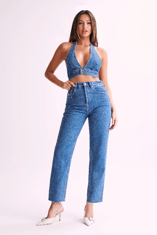 Tina Mom Jean - 70'S Blue Trendy Classic Fit Jeans
