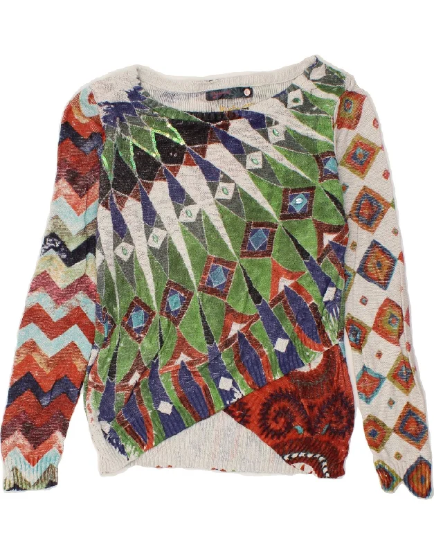 DESIGUAL Womens Boat Neck Jumper Sweater UK 14 Large Multicoloured Layered Multi-layer Single Layer DESIGUAL Womens Boat Neck Jumper Sweater UK 14 Large Multicoloured Layered Multi-layer Single Layer