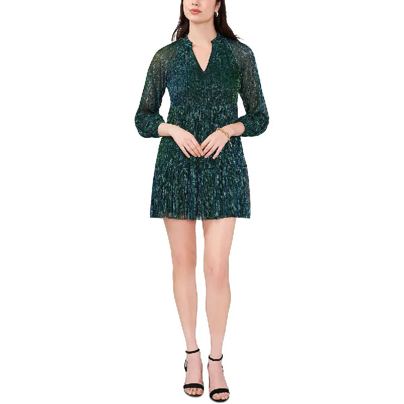 Petites Womens Metallic Above Knee Mini Dress Fashionable Mini Dress with Slits