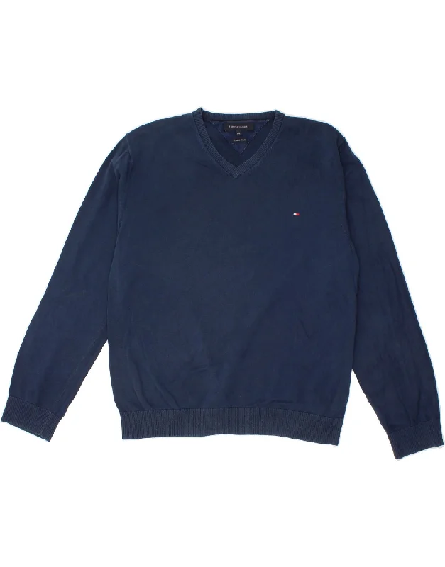 TOMMY HILFIGER Mens V-Neck Jumper Sweater 2XL Navy Blue Cotton Mesh Fabric Canvas Fabric Denim Fabric TOMMY HILFIGER Mens V-Neck Jumper Sweater 2XL Navy Blue Cotton Mesh Fabric Canvas Fabric Denim Fabric