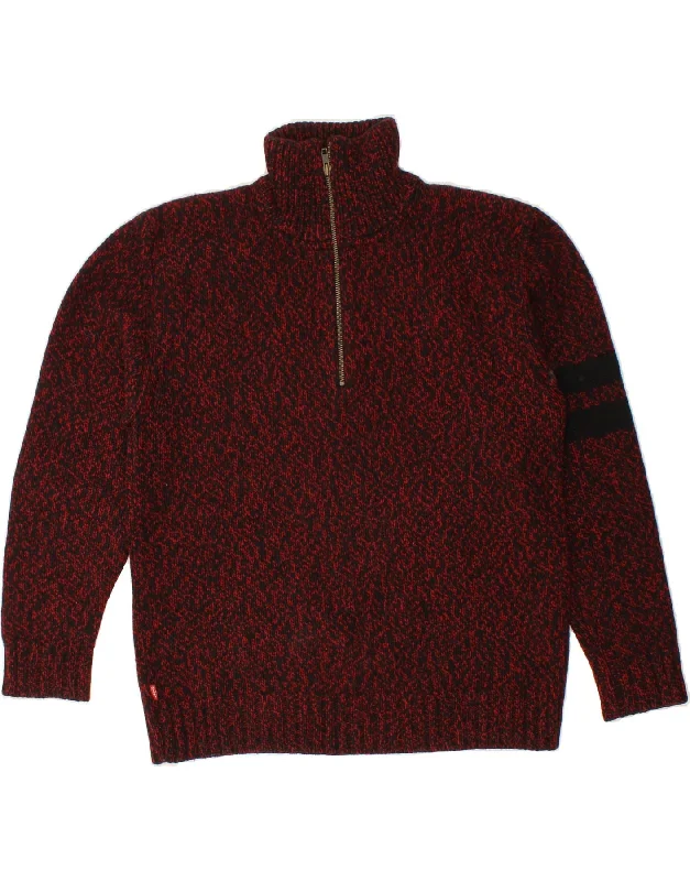LEVI'S Womens Zip Neck Jumper Sweater UK 16 Large Red Flecked Lambswool Knit Fabric Woven Fabric Fleece Fabric LEVI'S Womens Zip Neck Jumper Sweater UK 16 Large Red Flecked Lambswool Knit Fabric Woven Fabric Fleece Fabric