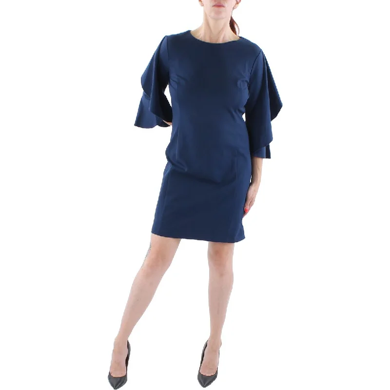Womens Ponte Ruffle Mini Dress Stylish Floral Print Mini Dress
