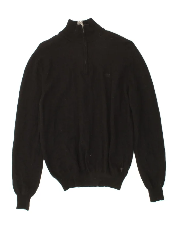 HUGO BOSS Mens Zip Neck Jumper Sweater Medium Black Virgin Wool Open Front Closed Front Wrap Front HUGO BOSS Mens Zip Neck Jumper Sweater Medium Black Virgin Wool Open Front Closed Front Wrap Front