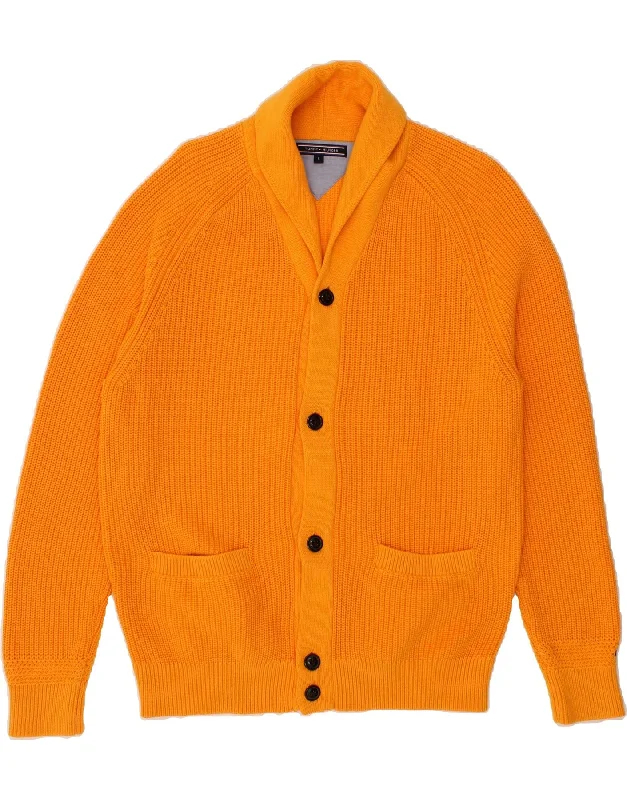 TOMMY HILFIGER Mens Cardigan Sweater Large Orange Cotton Zippered Front Buttoned Front Snap Front TOMMY HILFIGER Mens Cardigan Sweater Large Orange Cotton Zippered Front Buttoned Front Snap Front