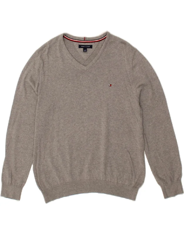 TOMMY HILFIGER Mens V-Neck Jumper Sweater Large Grey Cotton High Neck Crew Neck V-Neck TOMMY HILFIGER Mens V-Neck Jumper Sweater Large Grey Cotton High Neck Crew Neck V-Neck