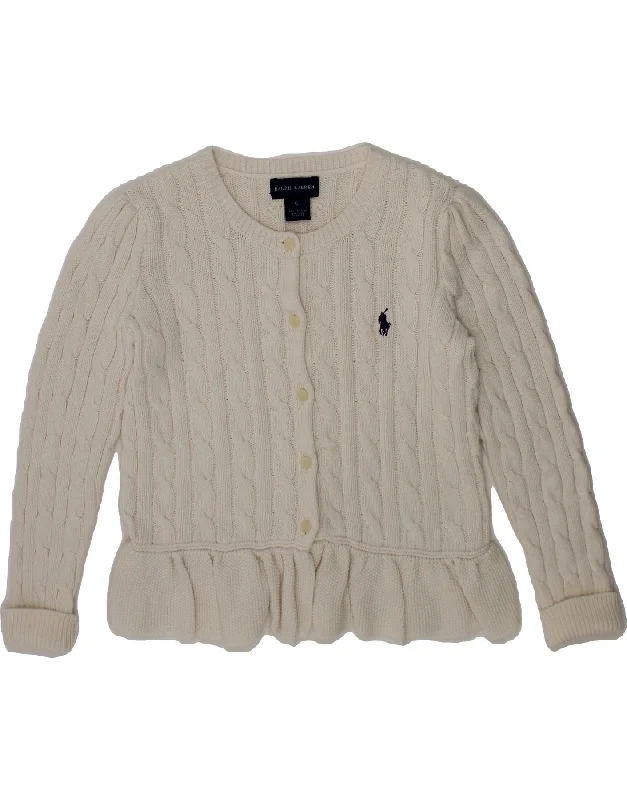 RALPH LAUREN Girls Cardigan Sweater 4-5 Years White Cotton Faux Fur Fabric Real Fur Fabric Shearling Fabric RALPH LAUREN Girls Cardigan Sweater 4-5 Years White Cotton Faux Fur Fabric Real Fur Fabric Shearling Fabric