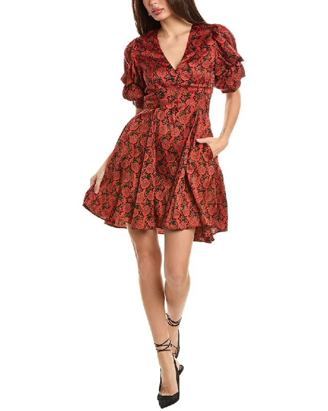 1.State Bubble Sleeve Mini Dress Trendy Denim Mini Dress