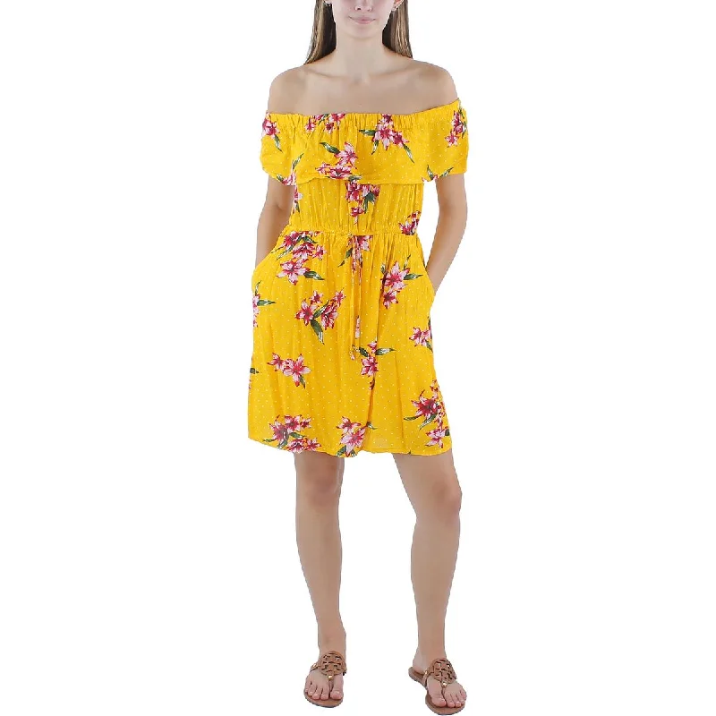Womens Floral Off The Shoulder Mini Dress Elegant Sequin Mini Dress