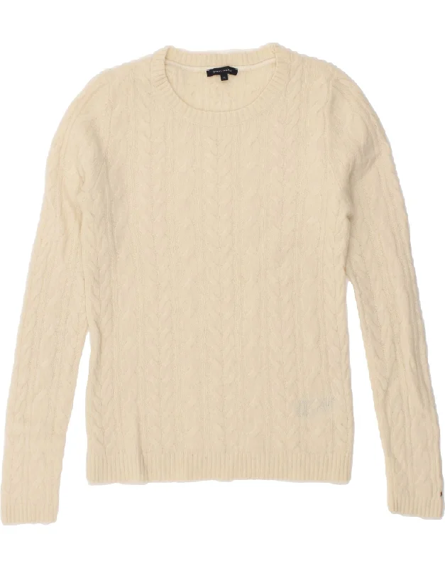 TOMMY HILFIGER Womens Crew Neck Jumper Sweater UK 12 Medium Beige Boxy Sweater Fitted Sweater A-Line