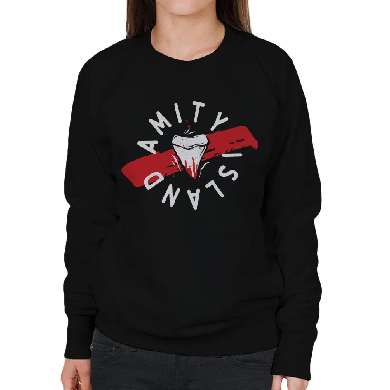 Jaws Tooth Amity Island Women's Sweatshirt Hoodie with Color Block Contrast Stylish