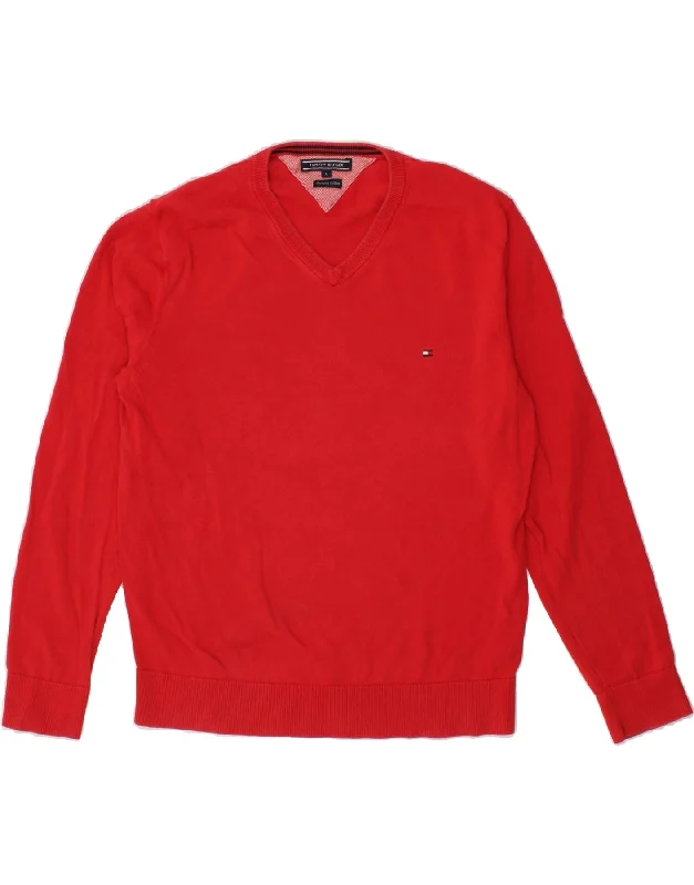 TOMMY HILFIGER Mens V-Neck Jumper Sweater Large Red Cotton Wool Sweater Cotton Sweater Cashmere Sweater TOMMY HILFIGER Mens V-Neck Jumper Sweater Large Red Cotton Wool Sweater Cotton Sweater Cashmere Sweater