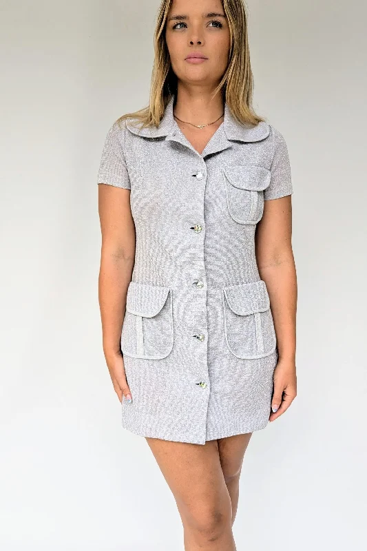 1960's Silver Mini Dress, Louis Feraud at Rembrandt Stylish Sweetheart Neck Mini Dress 1960's Silver Mini Dress, Louis Feraud at Rembrandt Stylish Sweetheart Neck Mini Dress
