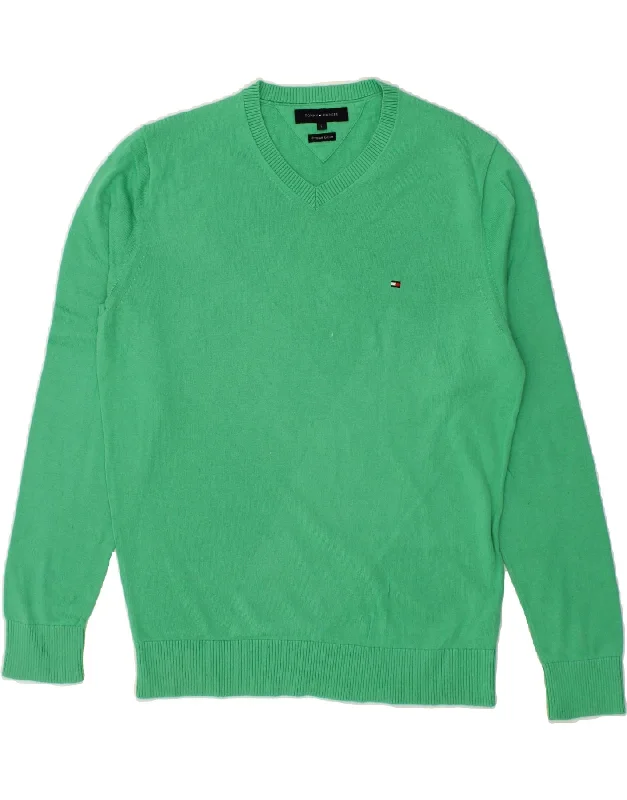 TOMMY HILFIGER Mens V-Neck Jumper Sweater Large Green Cotton Polka Dot Checkered Tartan TOMMY HILFIGER Mens V-Neck Jumper Sweater Large Green Cotton Polka Dot Checkered Tartan
